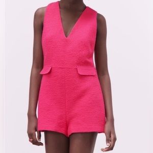 Zara Pink Romper Nwt Zara Short Textured Weave Jumpsuit Fuchsia. Size S